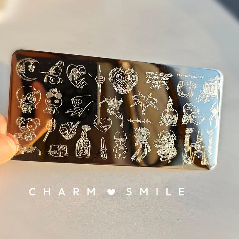 Cartoon Characters Stamping Plates  French Line Geometry  Flowers Leaves Animals Image Stainless Steel Nail Art Template Stencil