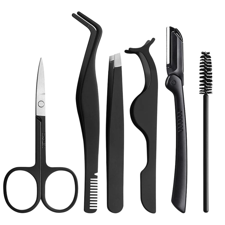 6/8PCS Eyebrow Tweezers Set Professional Stainless Steel Tweezer With Eyebrow Knife Scissors For Beauty Facial Hair Removal Tool