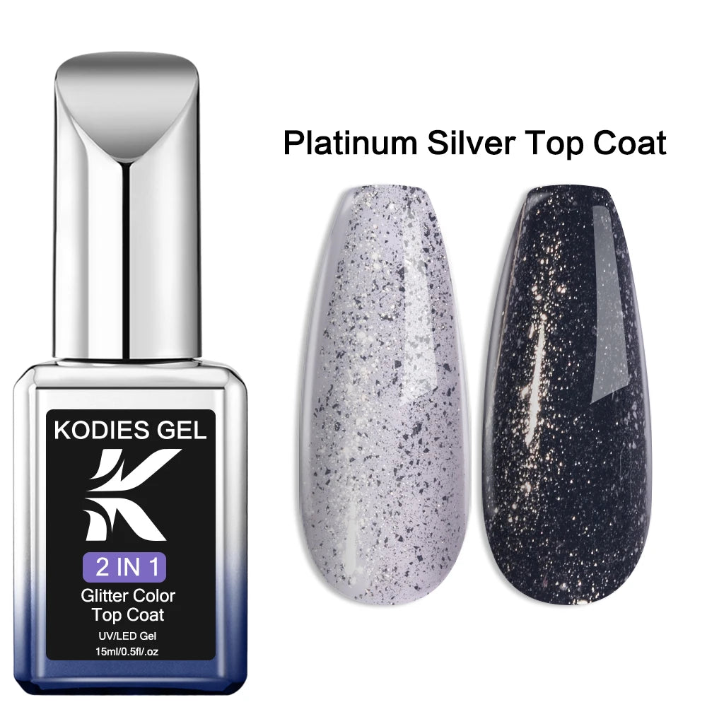 KODIES GEL Diamond Top Coat for Nail Varnish 15ML Super Shine UV Gel Nail Polish Soak Off Semi Permanent Glitter Topcoat No Wipe