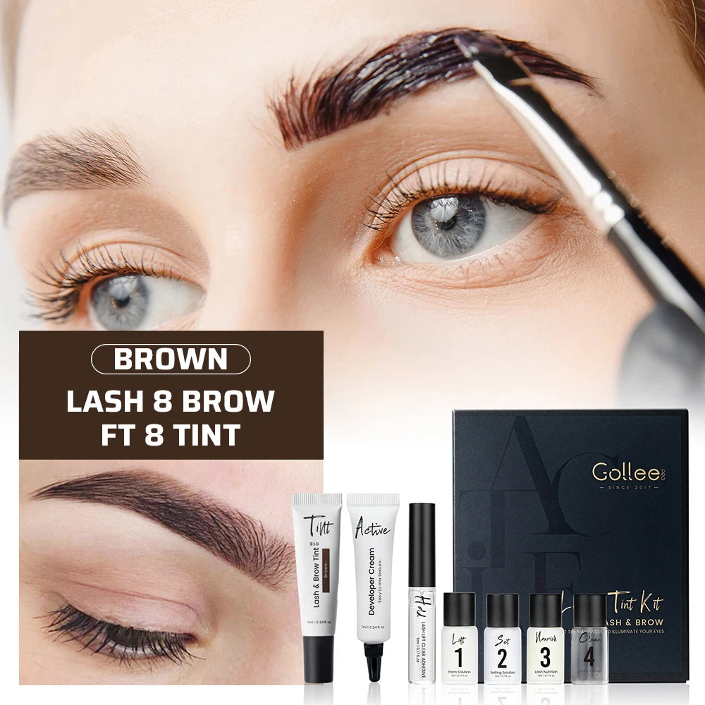 Gollee Lash and Brow Tinting Perm Kit Black Natural Eyelash Lifting Perm Treatment Makeup tools 4-6 Weeks For Lash Curler Perm