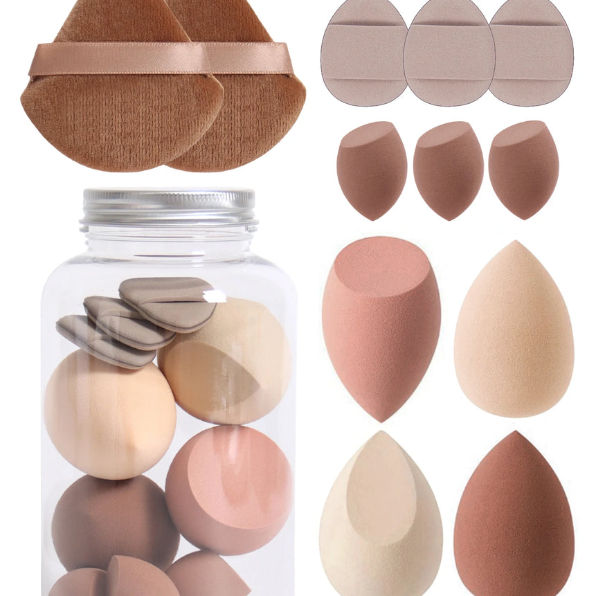12Pcs Makeup Sponge Set with Storage Jar Latex-Free, Makeup Sponge Finger Puff, Dual-Use Wet & Dry Foundation Cosmetic Puffs