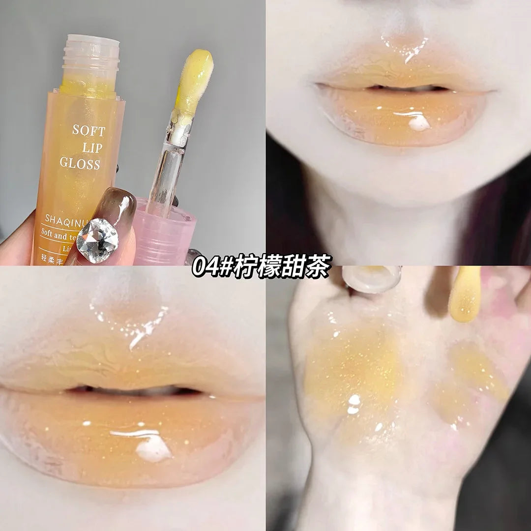 Light Rich Watery Lip Oil Glitter Clear Transparent Glossy Lipstick Moisturizing Nourishing Hydrating Lip Gloss Makeup Cosmetics
