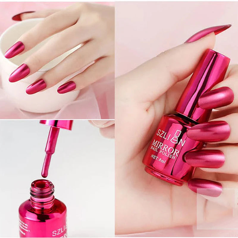 12 Colors Mirror Polish Long-lasting Quick-drying Metallic Silver Purple Rose Gold Nail Polish Is Not Peelable Nails Gel Varnish