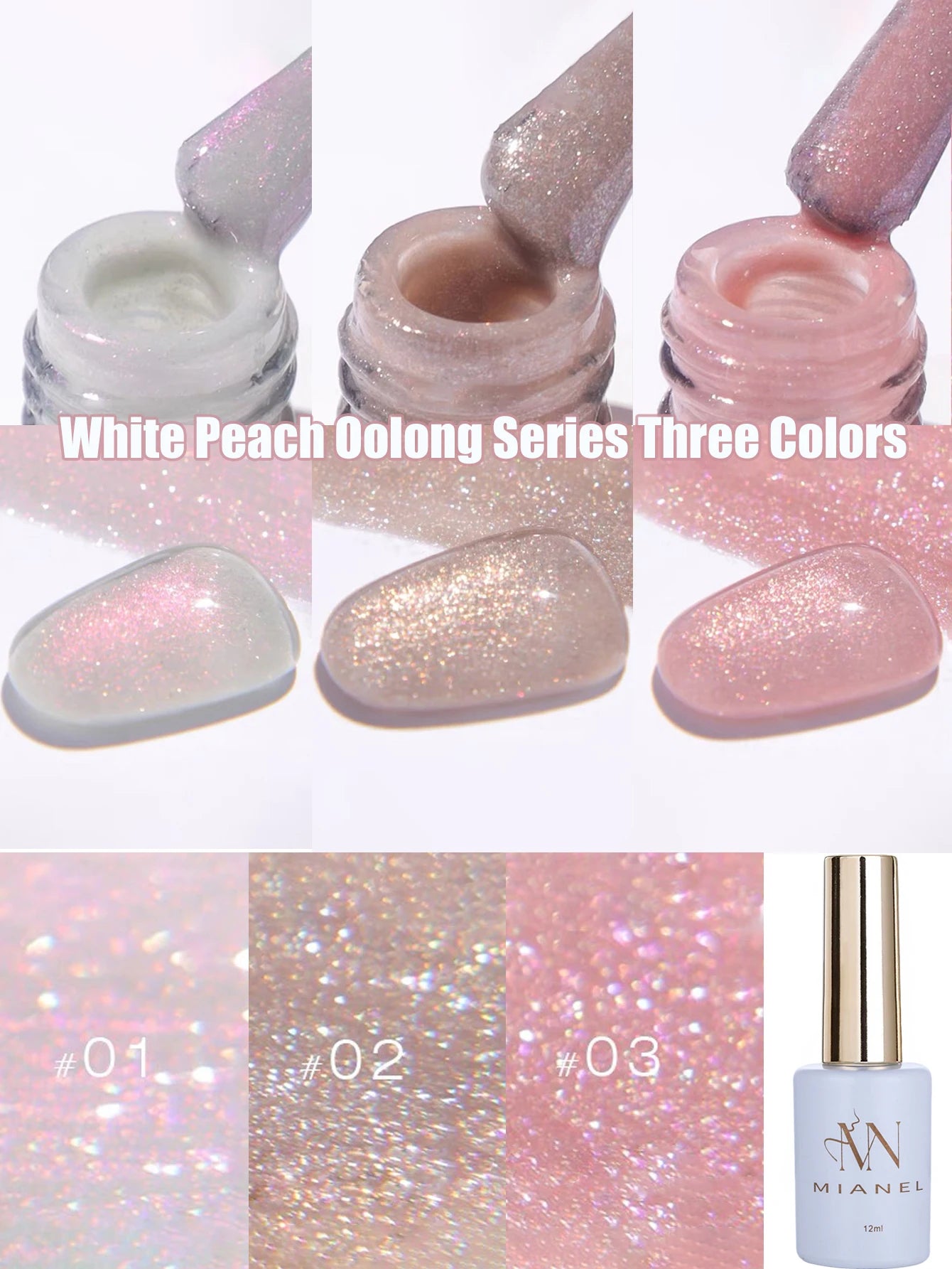 MIANEL1-12pcs 12ML Pink Blue White Green Series With Explosive Glitter Gel Nail Polish, Popular Yun Brocade Diamond Gel Polish
