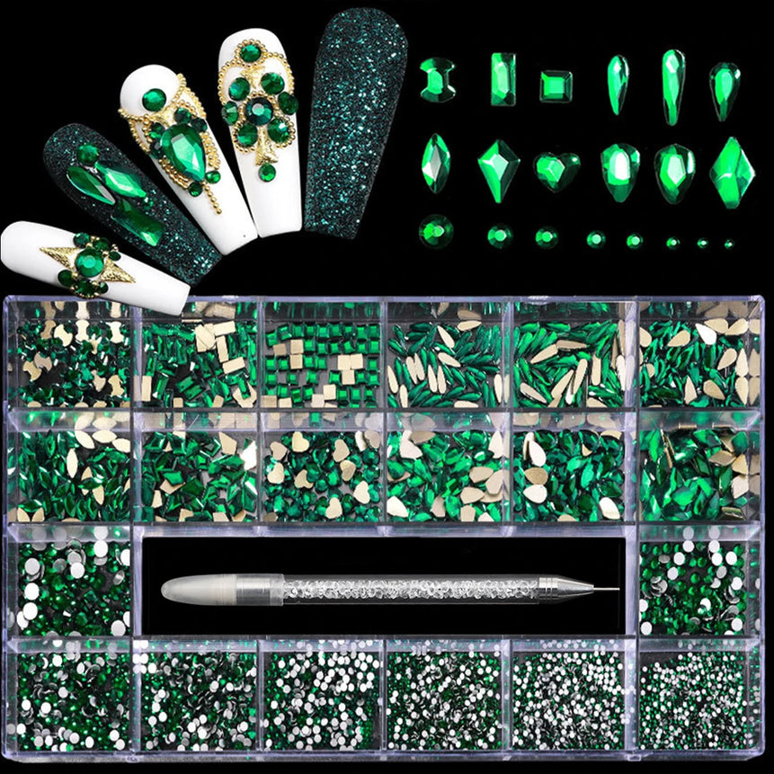 21 grid nail art diamond flat bottom glass diamond multi-style special-shaped diamond shiny nail rhinestone DIY nail art jewelry