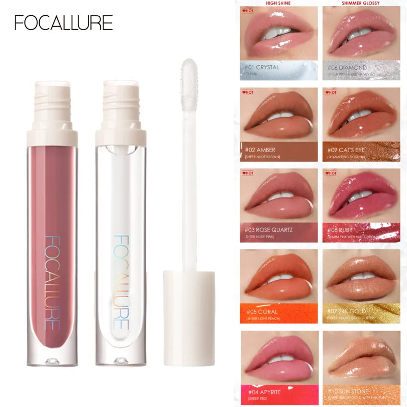 Wholesale FOCALLURE Makeup Lip Gloss Moisturizing Long Lasting Juicy Jelly Lip Tint Shiny Transparent Lipgloss Women's Cosmetics