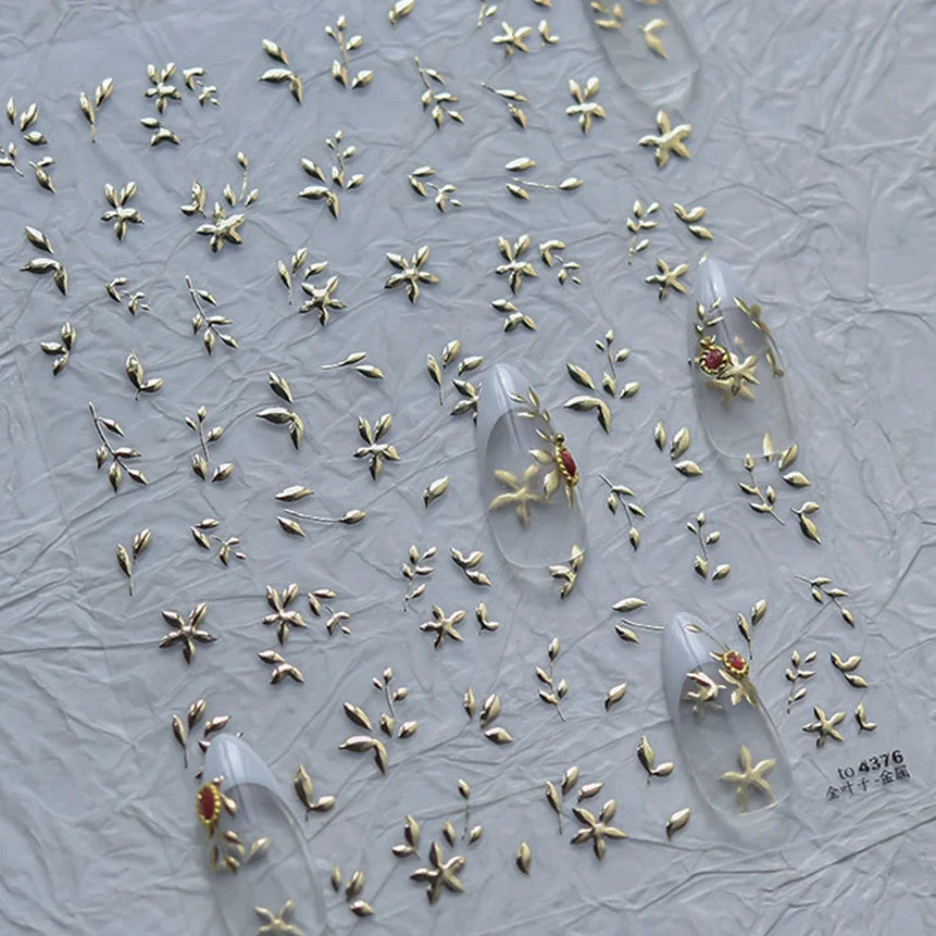 Elegant Gold Scepter 5D Nail Art Stickers Gorgeous Gemstone Luxury Courtly Pattern Necklace Frame Self Adhesive Manicure Decals