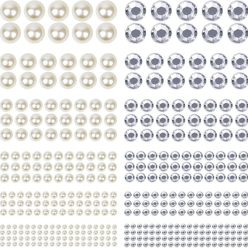 991-1982pcs Self Adhesive Pearls Rhinestones Stickers 6 Sizes Stick on Face Hair Ear 3D Jewels Gems Kids Scrapbooking DIY Toys