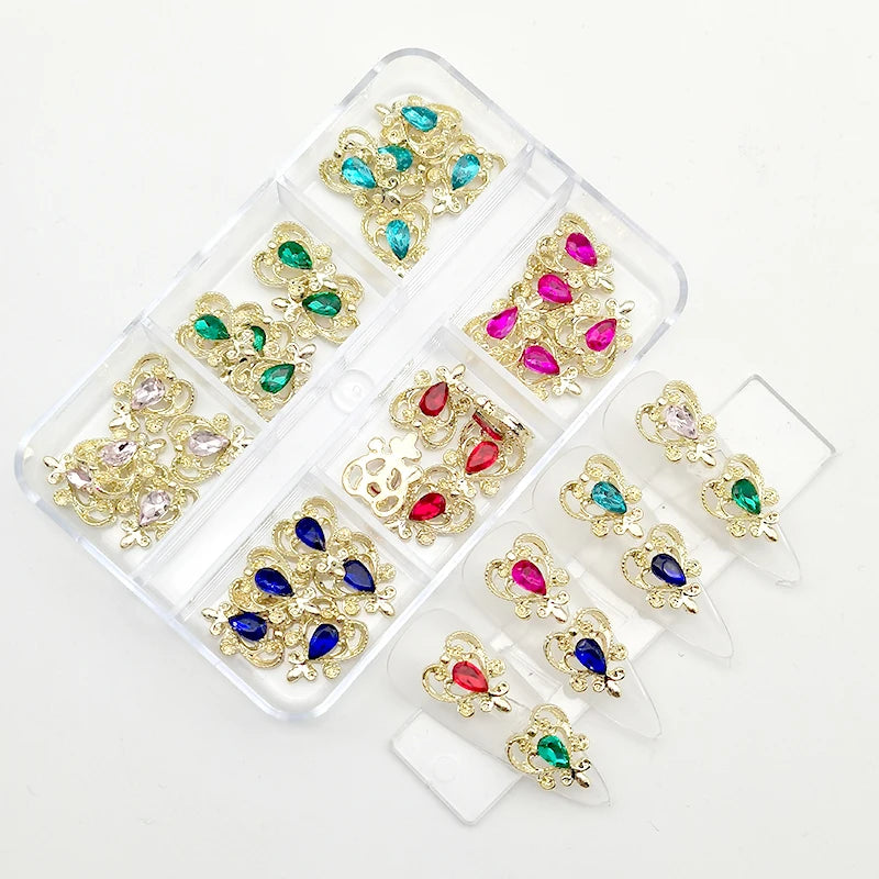 30Pcs Pink Nail Charms Alloy Rhinestones 3D Star Butterfly Heart Cross Gem Nails Crystal Diamond Nail Art Decoration Accessories