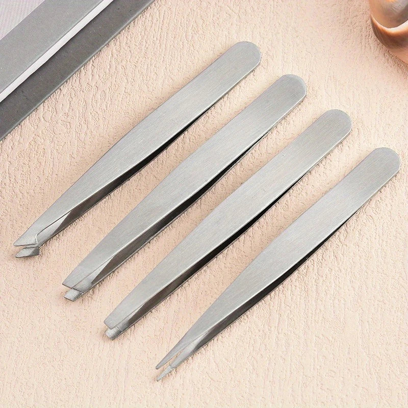 1/4PCSProfessional Stainless Steel Eyebrow Tweezers - Precise Facial and Inner Hair Removal - Alcohol-Free