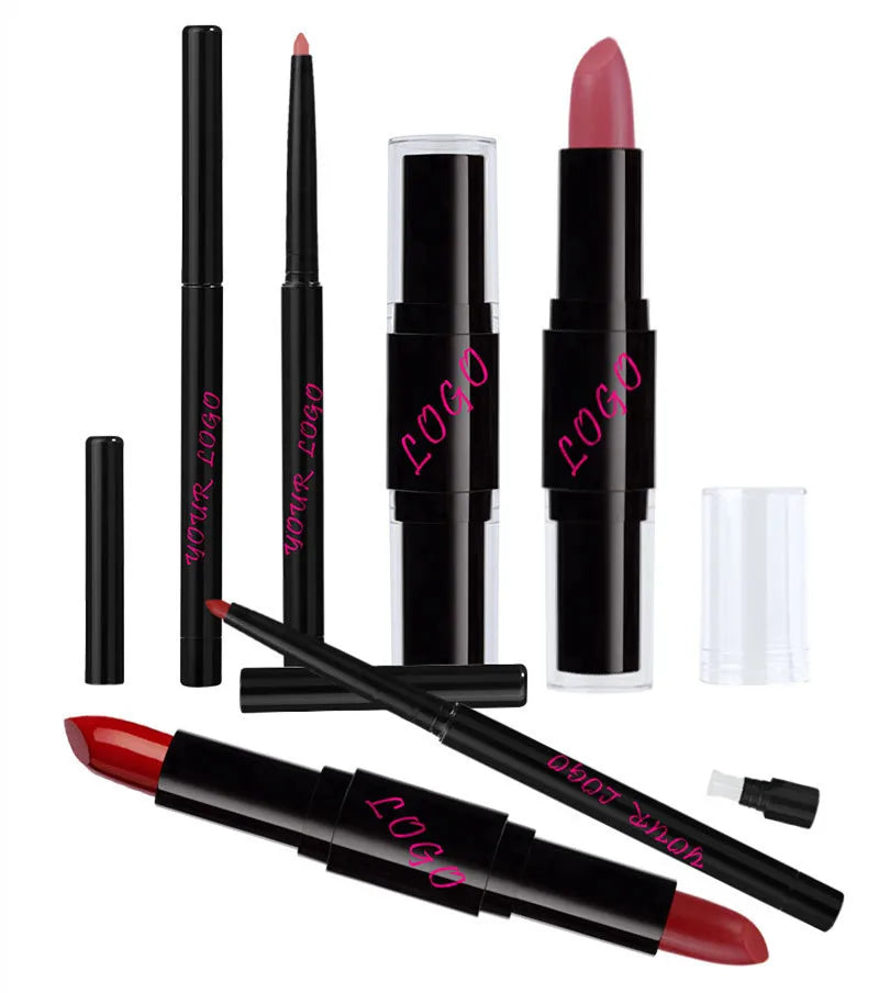 Lipstick with Lip Liner 2-1 Vegan Dual End Two Sides Matte Lipsticks Moist Combined Cosmetic Set