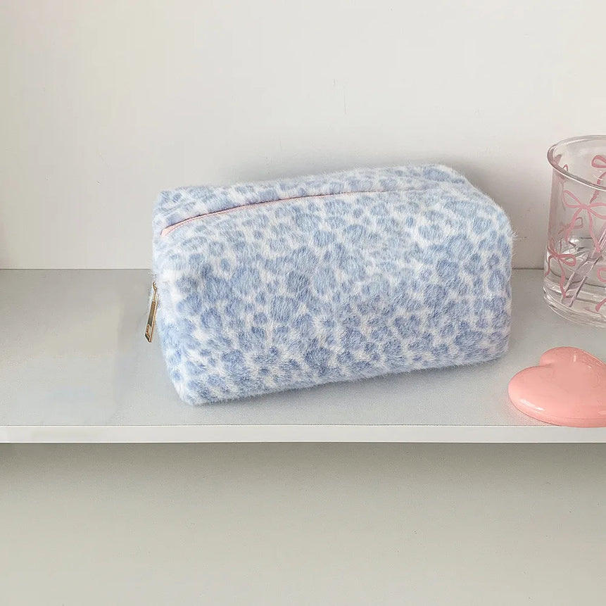 Cute Plush Leopard Travel Cosmetic Lipstick Brush Portable Storage Bag Women Makeup Handbags Wallet Pouch Make Up Bags Organizer