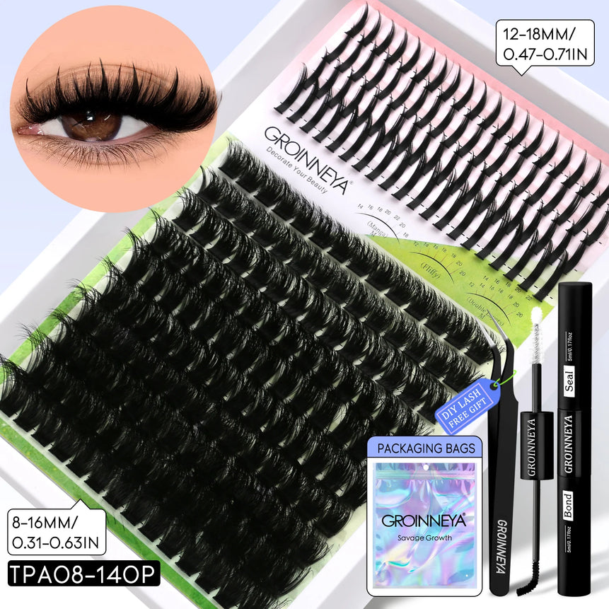 GROINNEYA Lash Clusters Kit DIY Manga Cluster Lashes Set Spikes Lashes Cluster Extension Full Set Individual Eyelashes Makeup