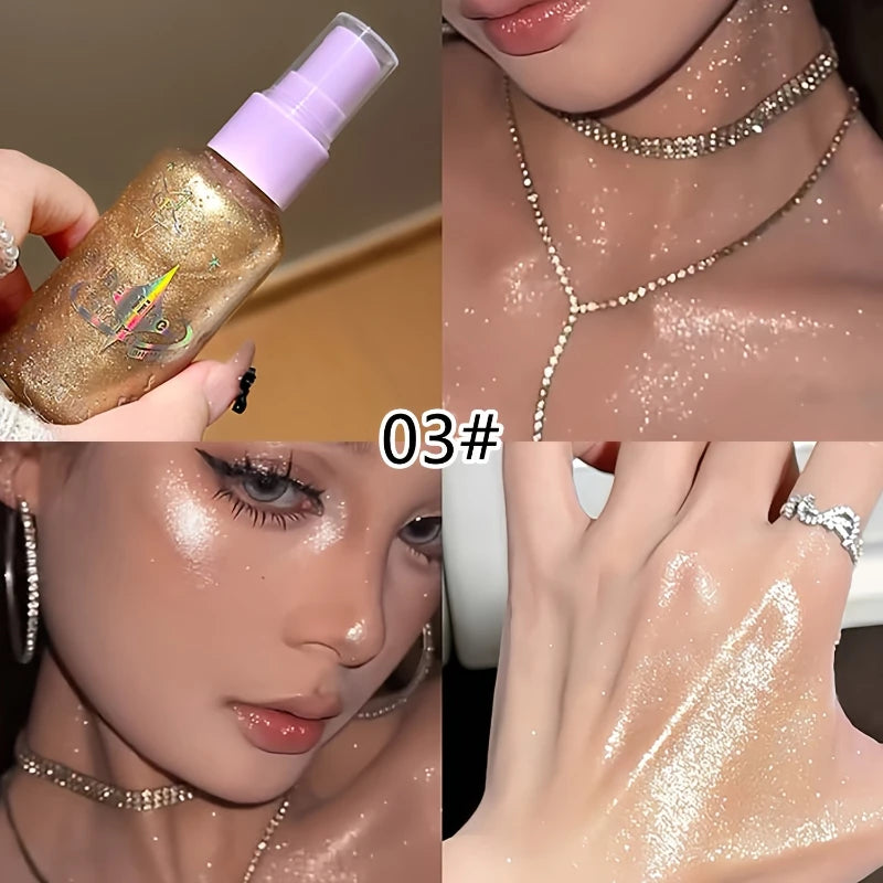 Long-Lasting Glitter Spray - Shimmering Body Spray,Brighten Your Skin Cosmetic,Highlighter Lotion Makeup For Body,Face,Hair,Neck