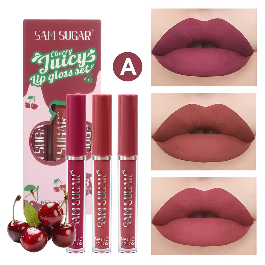 Velvet Matte Lip Gloss Liquid Lipstick Moisturizing Long Lasting Non Stick Cup Glaze Rich Color Set Sexy Fruit Juicy