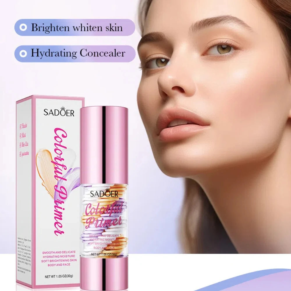 40g Face Makeup Primer Tri-color Cream Brighten Contour Color Isolation Waterproof Makeup Foundation Natural Makeup Base Cream
