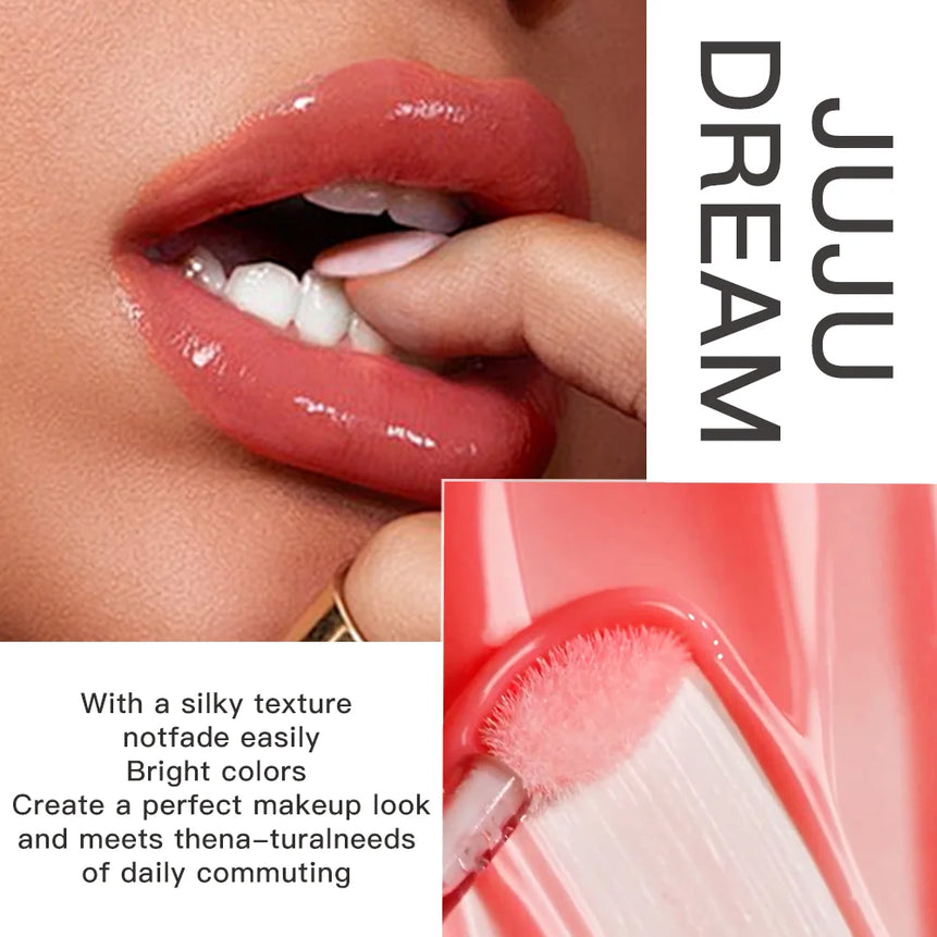 JUJU DREAM 4-Color Lip Gloss Set Water-Gloss Lip Glaze, Moisturizing, Waterproof, Non-Stick Cup, High Pigment & Long-Lasting
