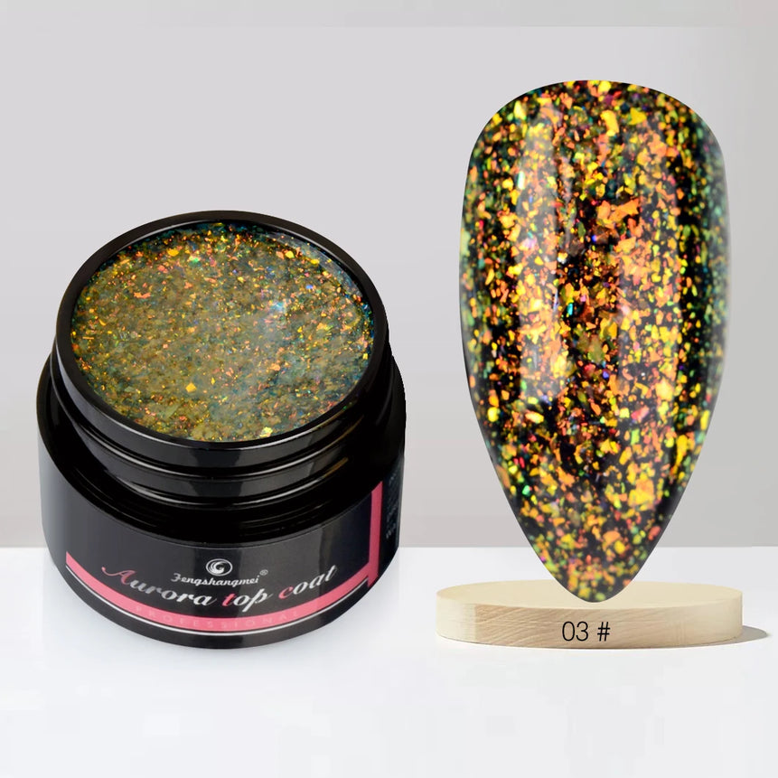Aurora Glitter Gel Nail Polish 3D Non-Sticky Builder Gel Formula Long-Lasting Shine Soak Off UV/LED Cured Perfect for Manicures