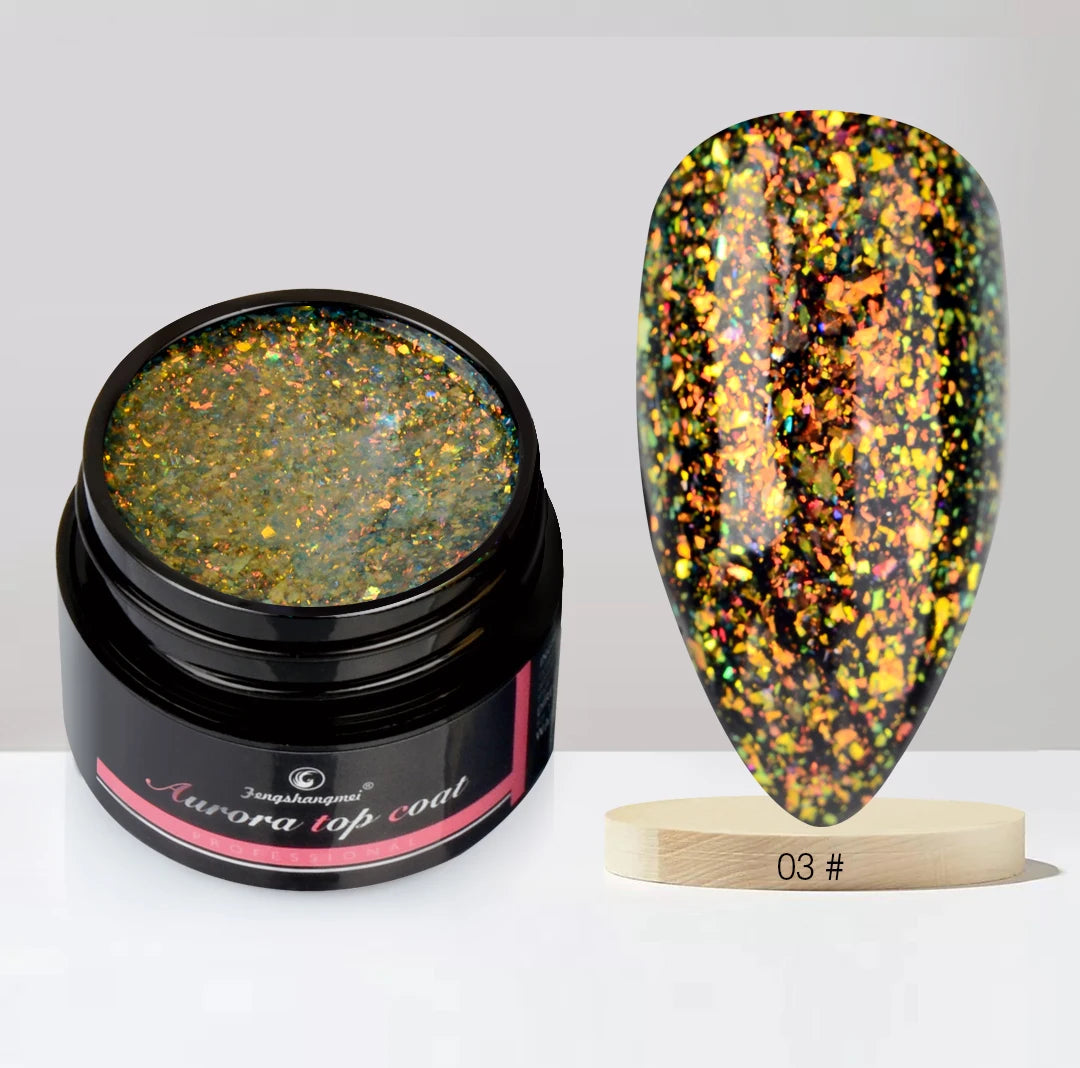 Aurora Glitter Gel Nail Polish 3D Non-Sticky Builder Gel Formula Long-Lasting Shine Soak Off UV/LED Cured Perfect for Manicures