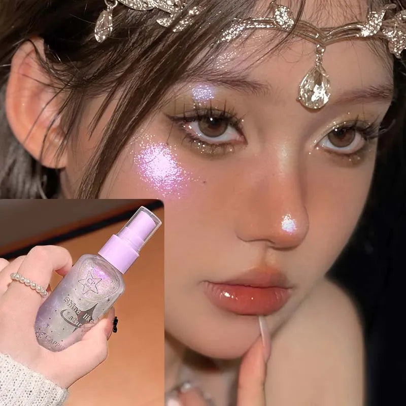 Diamond Face Body Glitter Spray Makeup Champagne Violet Bronzer Liquid Highlighter Flash Spray Shimmer Face Body Hair Makeup