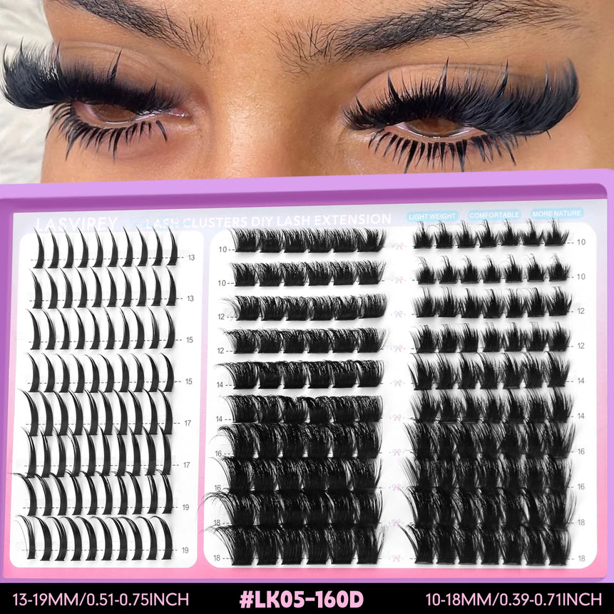 LASVIREY Lash Clusters DIY Spiky Cluster Lashes Mixed Styles Fluffy Volume Clusters Lashes Fluffy Individual Eyelashes Extension