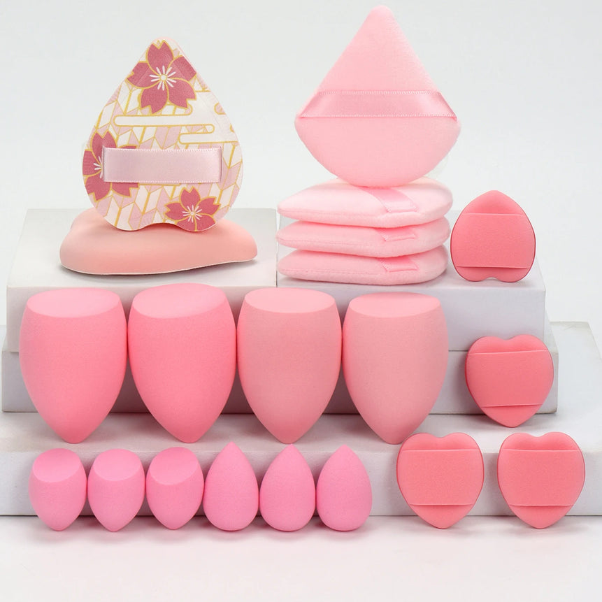 20 Pcs Pink Makeup Sponge and Makeup Puff Set Suitable for Face Cream and Powder Concealer Powder Makeup Machine