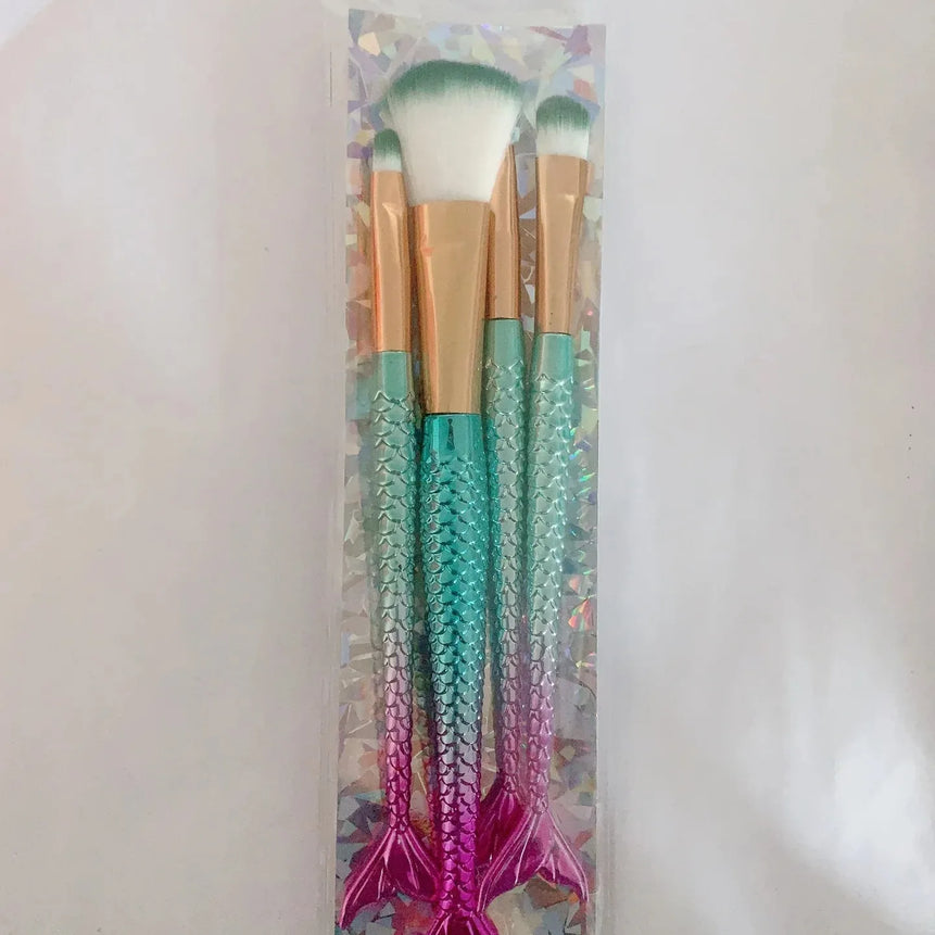 Four-piece Suit Mermaid Makeup Brush Fiber Colorful Soft Hair Loose Powder Brush Beauty Makeup Tools