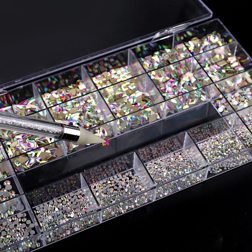 21 grid nail art diamond flat bottom glass diamond multi-style special-shaped diamond shiny nail rhinestone DIY nail art jewelry