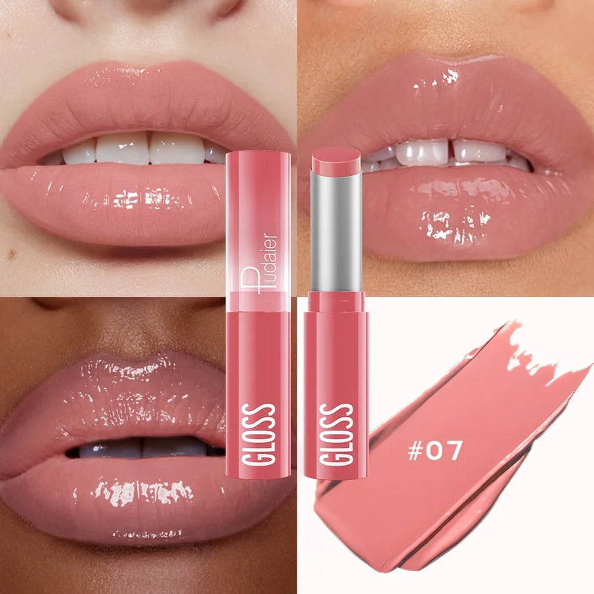 Waterproof Lipstick with Glass Mirror and Plumping Effect Non-Stick Nude Shades,Matte Lip Gloss For Plumper Looking Lips