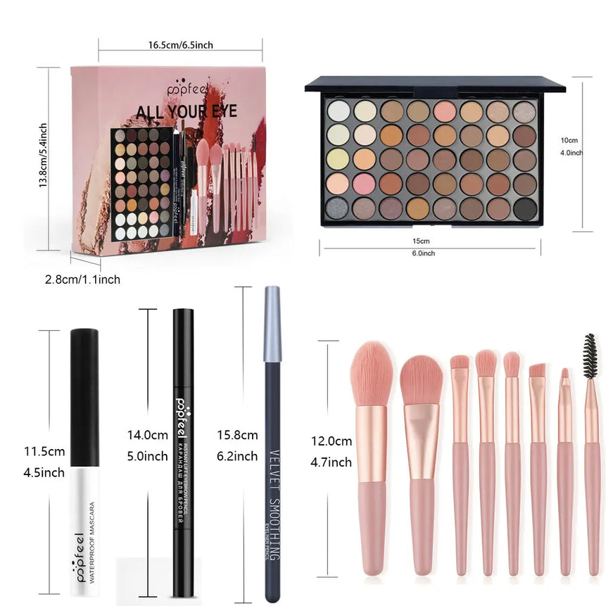 POPFEEL Christmas Eye Makeup Gift Set - Eyeshadow Palette, Eyeliner, Brow Pencil, Mascara-Perfect Eye Makeup Gift Set.