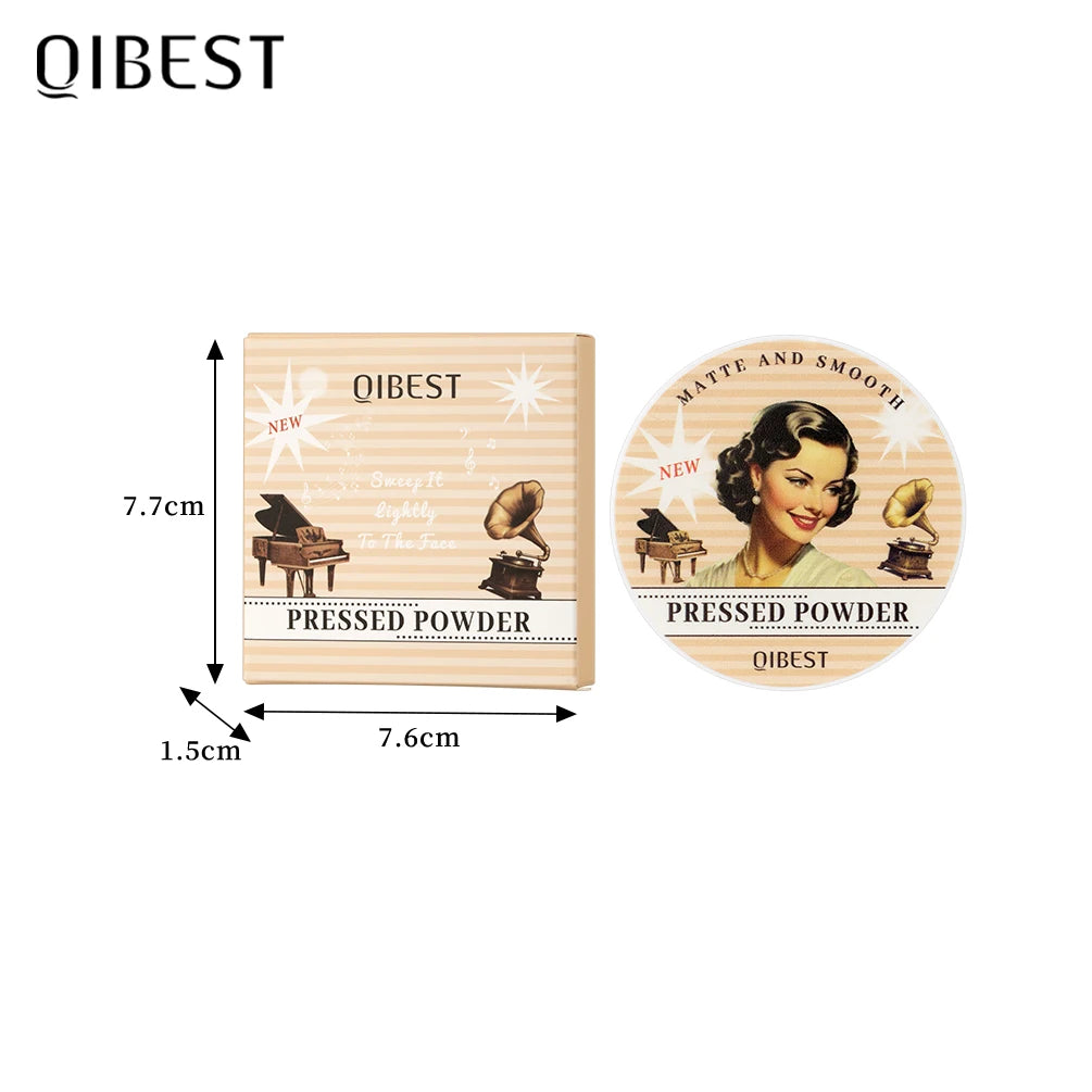 QIBEST Pressed Powder Oil-Control Long-Lasting Face Powder Compact Powder Full Coverage Makeup Base Foundation