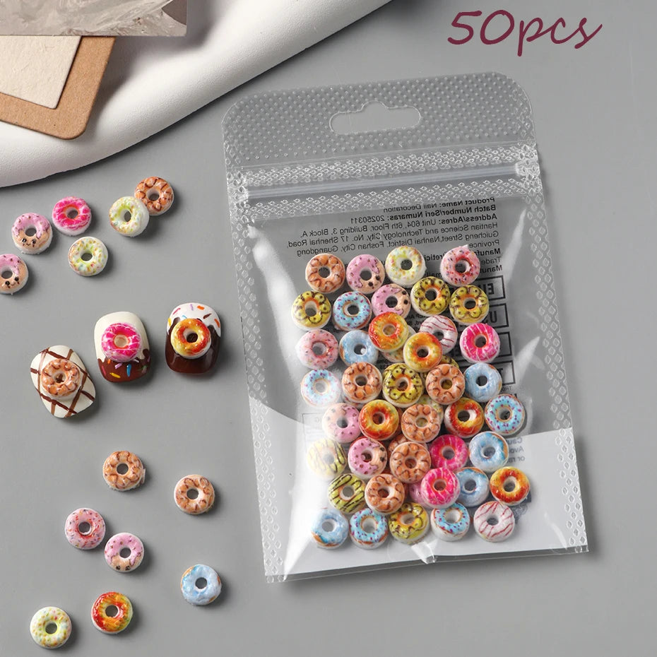 50/100pcs Donut Nail Charms Flatback Decorations - Colorful Rhinestone Sprinkles & Cream Nail Art DIY Beads Cute Gems Nail Art