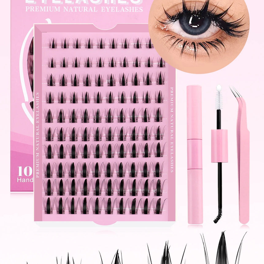 GROINNEYA DIY Lash Kit 10-18mm Manga Lashes Mixed Tray Lash Clusters Individual Eyelashes Kit with Lash Bond DIY Lashes