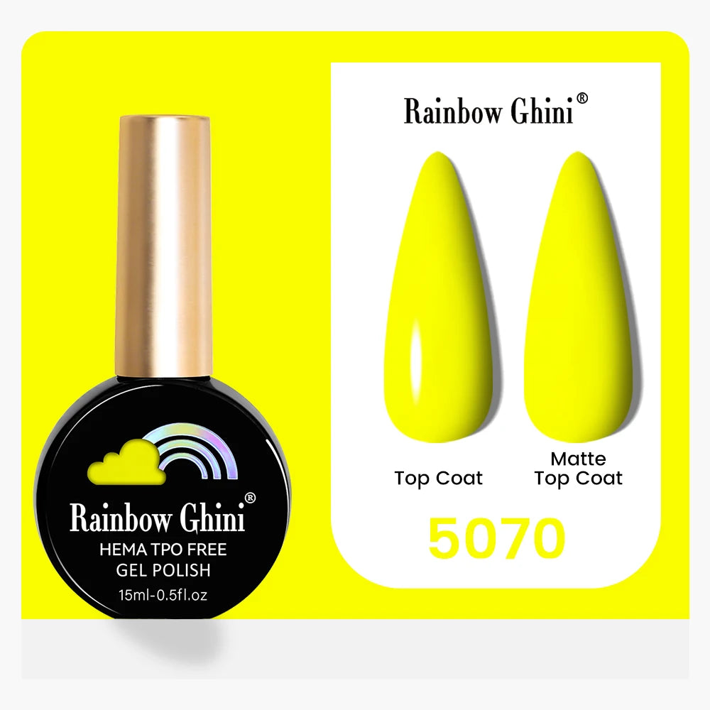 Rainbow Ghini 15ML 146 Colors Long-Lasting Colorful Gel Nail Polish Professional UV/LED Gel Polish Base Coat Matte Top Coat