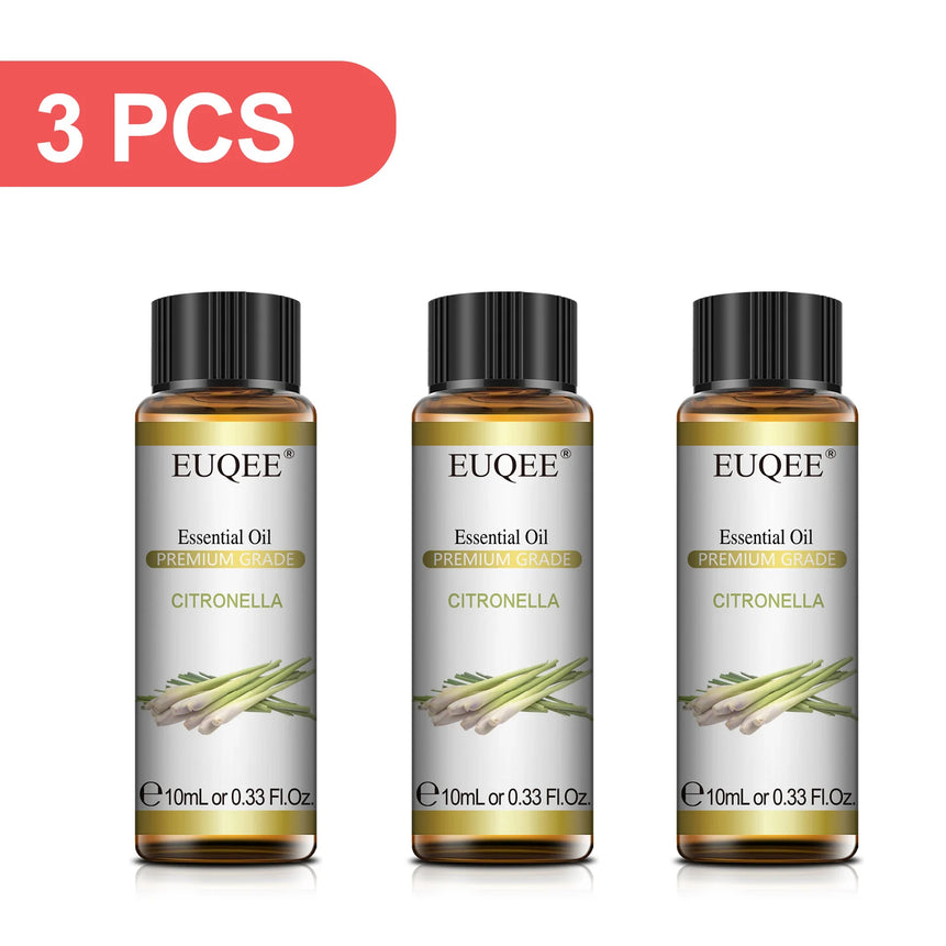 EUQEE 3PCS 10ml Pure Plant Essential Aromatherapy Oils Sandalwood Cedarwood Citronella Cinnamon Aroma for Humidifiers Diffusers