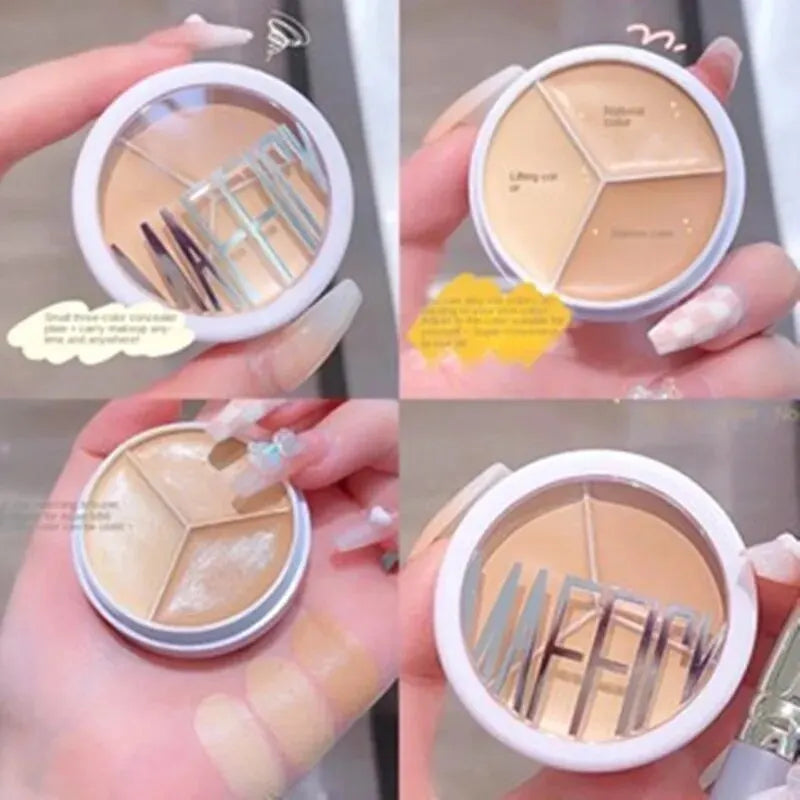 3-Color Concealer Palette Professionally Covers Dark Circles Around Eyes and Face