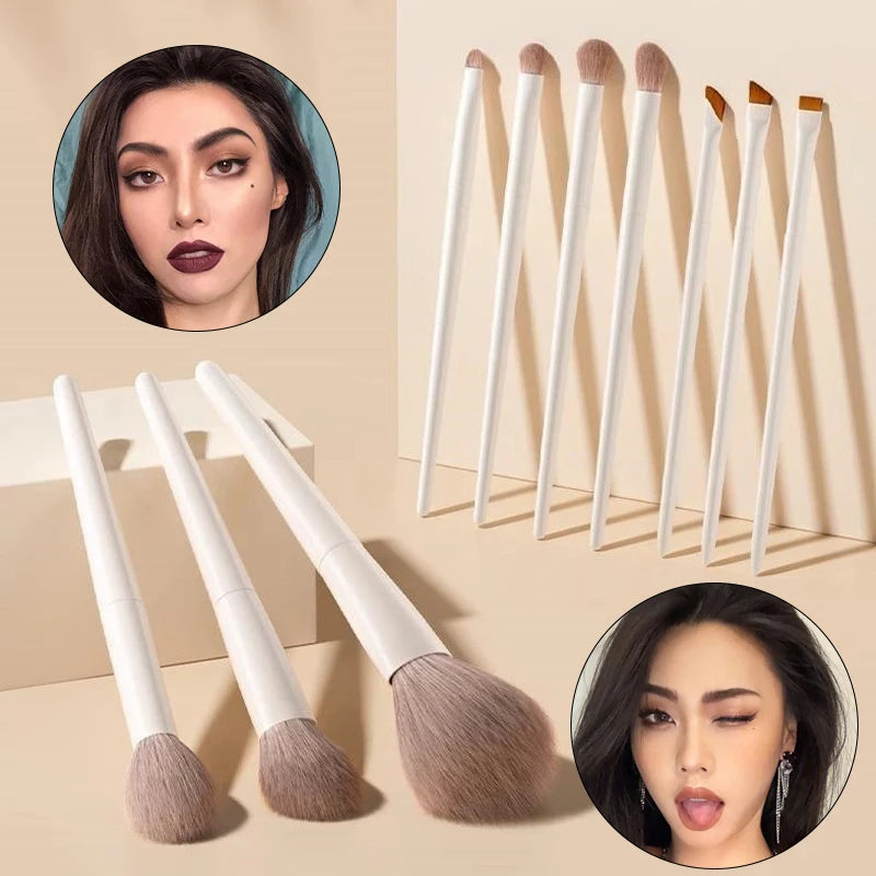 5/7/10/12pcs Professional Makeup Brushes Tools Set White Eyeshadow Eyeliner Foundation Brush Women Facial Beauty Cosmetic Tool