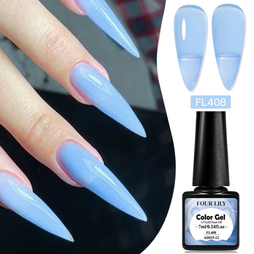 FOUR LILY 7ml Nude Pink Jelly Nail Gel Polish 12 Colors Semi Permanent Soak Off UV LED Gel Polish Nail Art Painting Gel Varnish