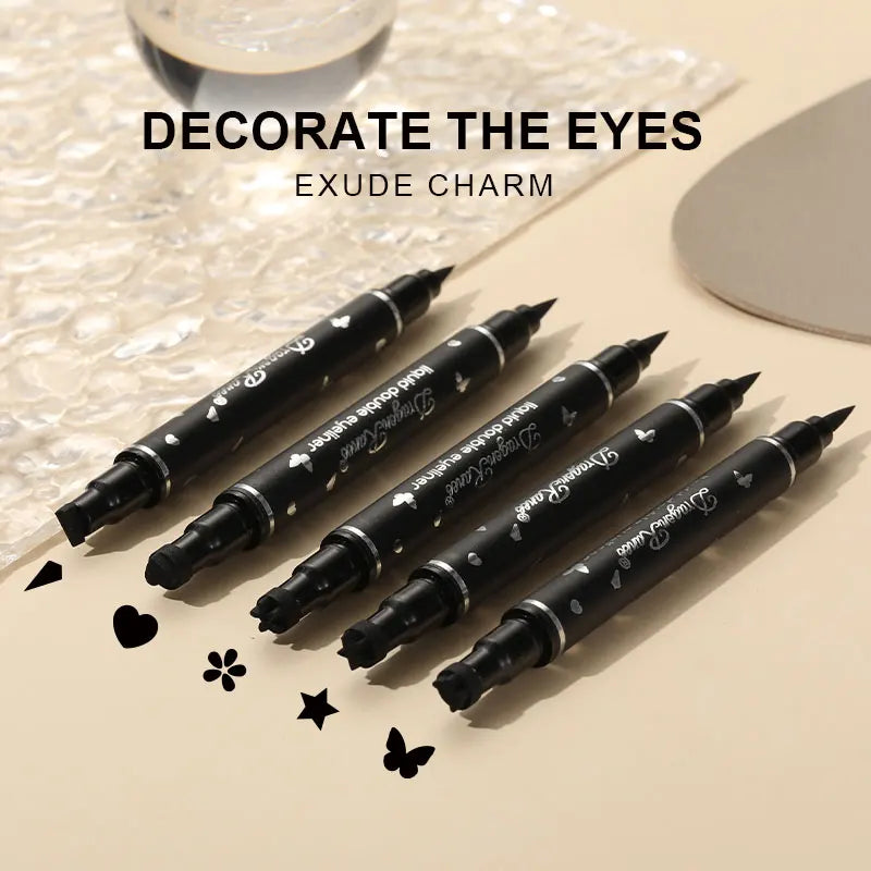 Set of Five Double-Ended Eyeliner Pens, Gel Pens, Stamp Pens, Smooth Color Payoff, Quick-Drying, Long-Lasting, Smudge-Proof, Natural Makeup, Waterproof and Sweat-Proof Eyeliner Pens