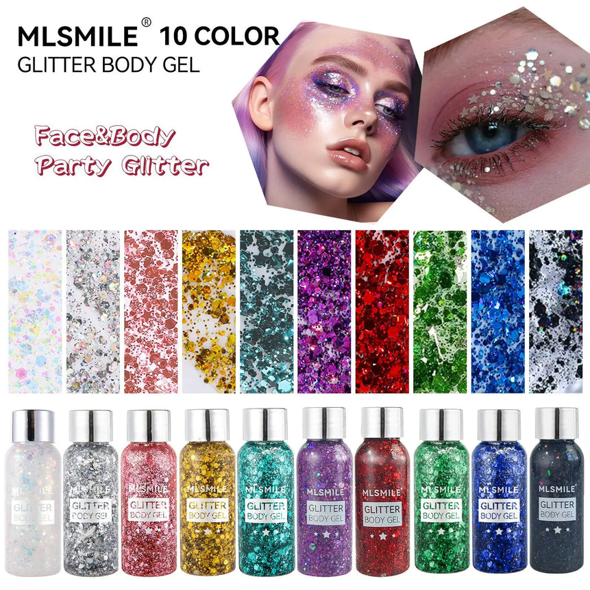 Eye Glitter Nail Hair Body Face Gel Art Waterproof High Gloss Glitter Body Multifunctional Makeup Decoration Party Festival