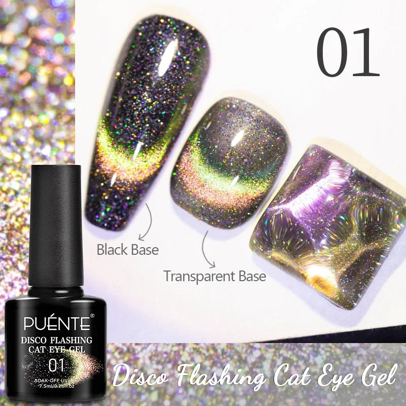 7.5ML Black Cat Eye Magnetic Glitter Gel Nail Polish Ultra-Bright Black Shine Long-Lasting Soak Off UV Nail Art Varnish Manicure