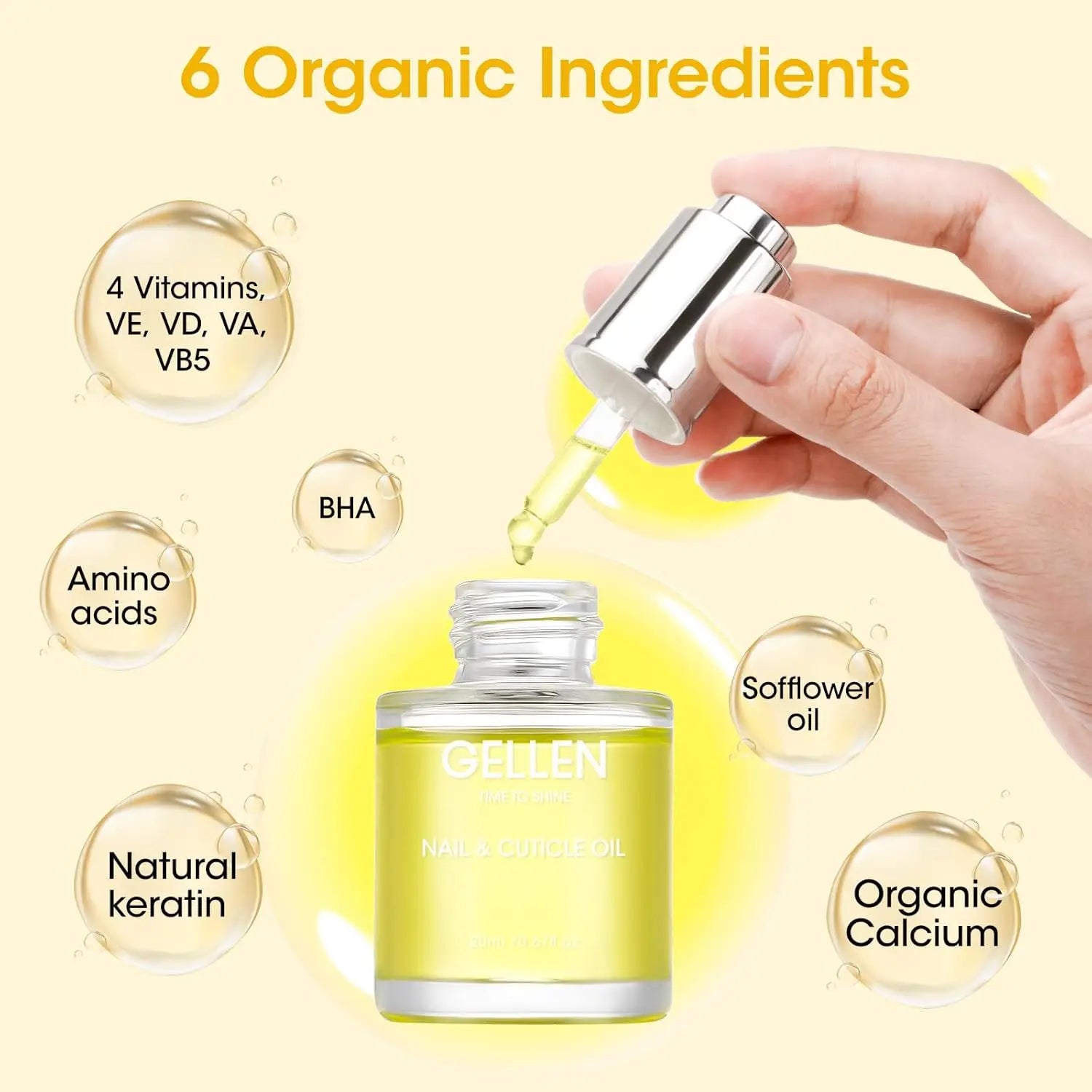 GELLEN 20ml Nails Cuticle Oil Organic Natural Keratin Vitamin E Nail Polish for Hydrating Nourishing Strengthening Supplies