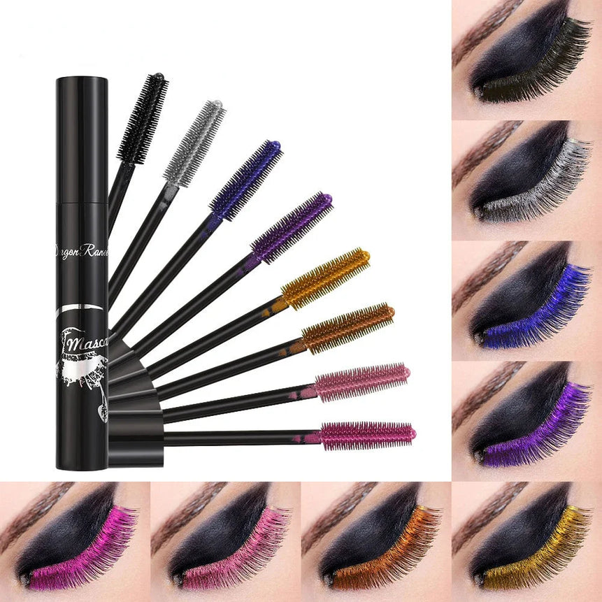 Colorful Mascara Blue Gold Pink Glitter Shimmer Mascara Waterproof Lasting Thick Curling Lengthen Eyelash Extension Mascara