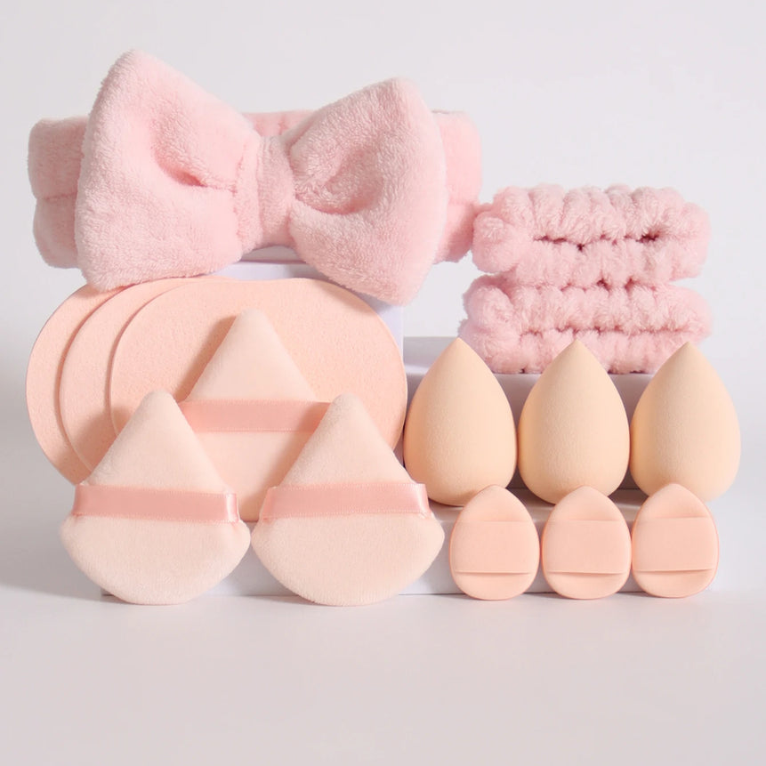 15 件套 Cosmetic Puff Makeup Sponge Blender Beauty Egg Foundation Sponges Puff Wash Face Headband Wristband Make up Accessories
