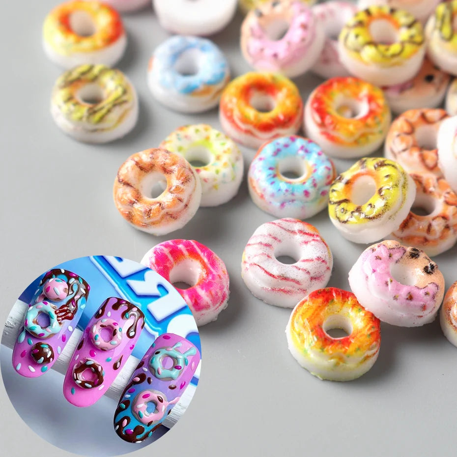 50/100pcs Donut Nail Charms Flatback Decorations - Colorful Rhinestone Sprinkles & Cream Nail Art DIY Beads Cute Gems Nail Art