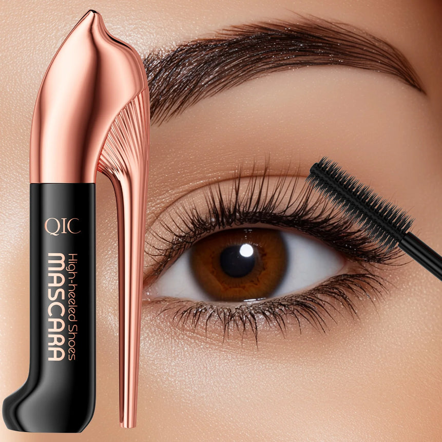 QIC High-heeled Shoes Mascara 3D Fiber Mascara, Long Black Volumizing Eyelash Extension, Waterproof Eye Makeup Tool