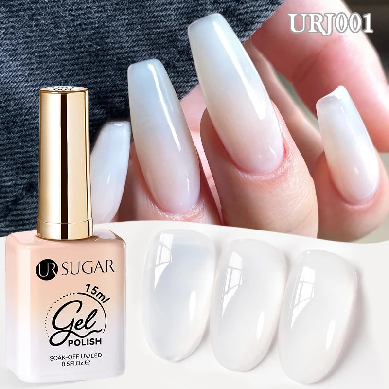 UR SUGAR 15ml Crystal Milky Jelly White Nude Gel Nail Polish Transparent Semi-permanent UV Gel Nail Art Soak Off Gel Varnish