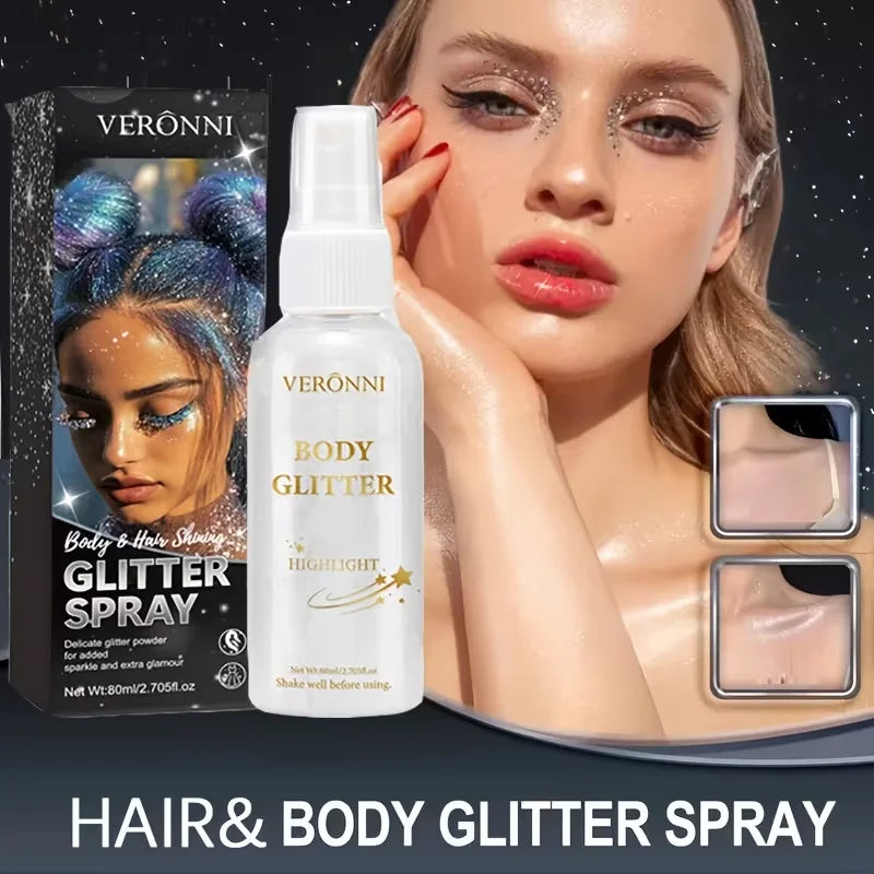 80ml Glitter Spray - Shimmer Glitter Spray Cosmetics,Instant Shine & Highlighting for Hair,Face,Body,Body Hair Spray Makeup