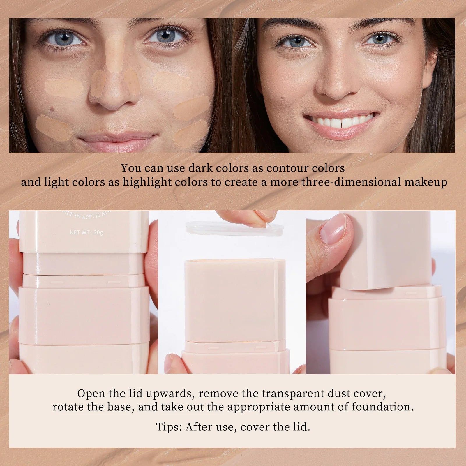 O'cheal Two In One Concealer Foundation Stick Facial Matte Waterproof Bronzer Contouring Face Coverage Moisturizing Makeup Cream