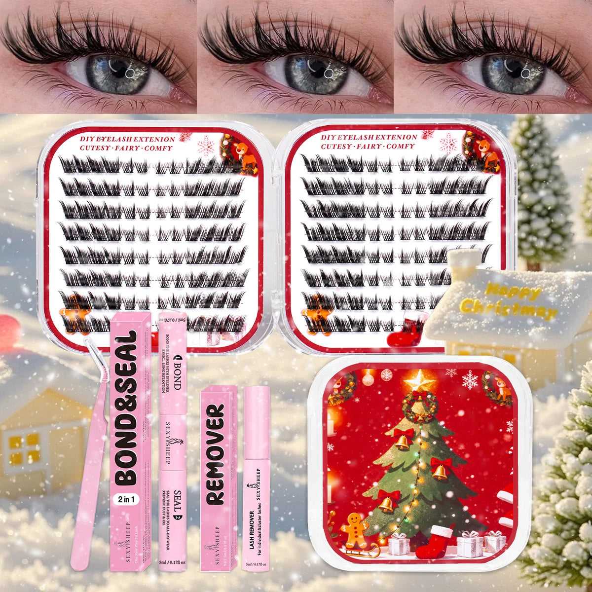 Christmas Gift Eyelash Clusters Manga Natural Look Individual Lashes Kit Lash Extension Wtih Lash Glue Use At Party Cosplay